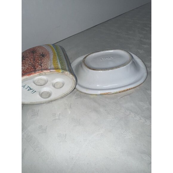 Art Studio Pottery Bathroom Set Italy Soap Dish Toothbrush Holder 4” 5” - Picture 3 of 4